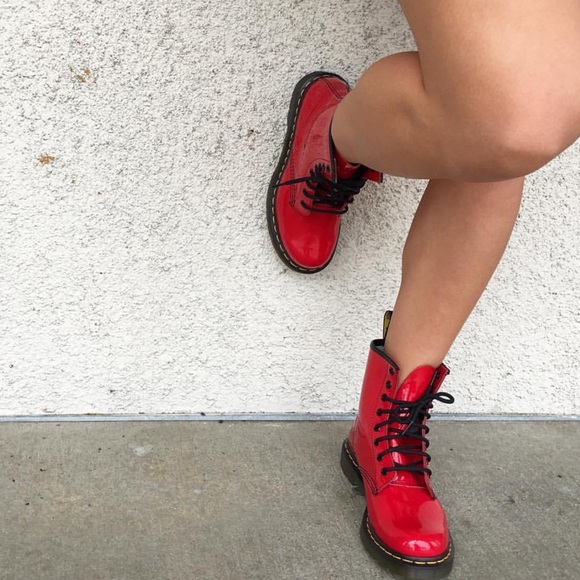 glossy red doc martens
